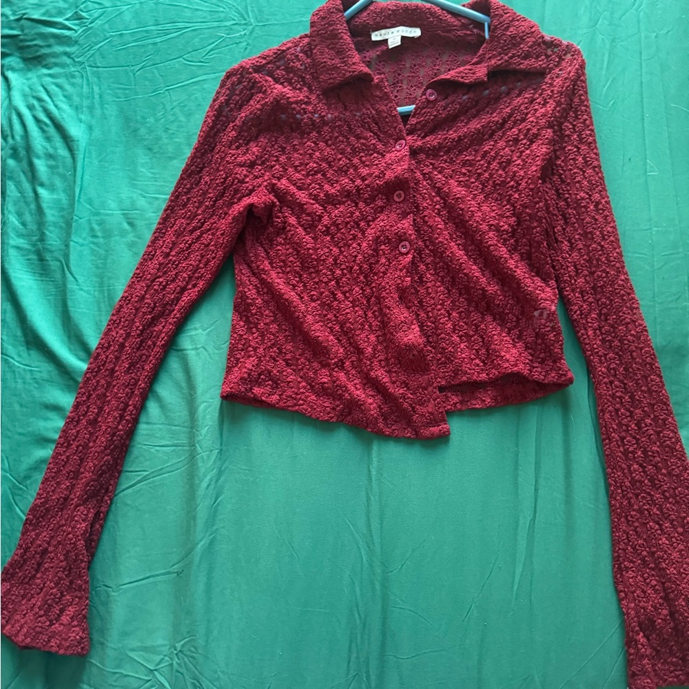 Rainbow Red Textured Button-Down Shirt
